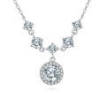 wholesale 925 Sterling Silver Elegant Moissanite Necklace With Cascading Solitaire Drops And Halo Pendant-0-0