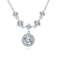 wholesale 925 Sterling Silver Elegant Moissanite Necklace With Cascading Solitaire Drops And Halo Pendant-style