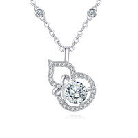 wholesale 925 Sterling Silver Eternal Love Heart Moissanite Necklace With Delicate Bow Accent-style