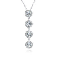 wholesale 925 Sterling Silver Elegant Moissanite Cascade Necklace With Four Round Brilliant Cut Stones-style