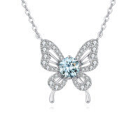 wholesale 925 Sterling Silver Sparkling Butterfly Moissanite Pendant Necklace-style