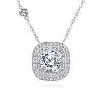 wholesale 925 Sterling Silver Elegant Moissanite Halo Pendant Necklace In Plated with White Gold – Timeless Luxury Jewelry-style