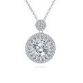 wholesale 925 Sterling Silver Elegant Moissanite Halo Pendant Necklace With Sparkling Accents-0-0