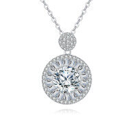 wholesale 925 Sterling Silver Elegant Moissanite Halo Pendant Necklace With Sparkling Accents-style