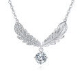 wholesale 925 Sterling Silver Elegant Moissanite Feather Pendant Necklace-0-0
