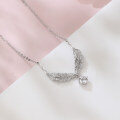 wholesale 925 Sterling Silver Elegant Moissanite Feather Pendant Necklace-0-3