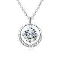 wholesale 925 Sterling Silver Elegant Moissanite Halo Pendant Necklace: Timeless Luxury In Sleek Design-undefined