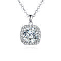 wholesale 925 Sterling Silver Elegant Square Cushion Cut Moissanite Halo Pendant Necklace In Sterling Silver-0-0