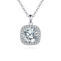 wholesale 925 Sterling Silver Elegant Square Cushion Cut Moissanite Halo Pendant Necklace In Sterling Silver-undefined