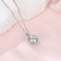 wholesale 925 Sterling Silver Elegant Square Cushion Cut Moissanite Halo Pendant Necklace In Sterling Silver-0-3