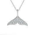 wholesale 925 Sterling Silver Elegant Whale Tail Moissanite Pendant Necklace: Delicate Maritime Charm-0-0