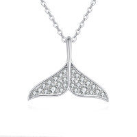 wholesale 925 Sterling Silver Elegant Whale Tail Moissanite Pendant Necklace: Delicate Maritime Charm-undefined