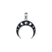 wholesale 925 Sterling Silver Black Onyx Moon Phase Pendant Necklaces for Women and Girls- Rhodium Plated Without Chain