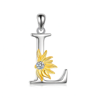 wholesale 925 Sterling Silver Flower Initial L Necklace for Women Girls Alphabet - Rhodium And Gold Plated Without Chain