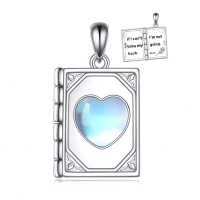 wholesale 925 Sterling Silver Heart-Shaped Moonstone Book Locket Pendant Necklaces Graduation Gifts for Women- Rhodium Plated Without Chain