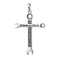 wholesale 925 Sterling Silver Cross Pendant With Wrench Design And Father's Day Message- Oxidized/Oxidised Without Chain