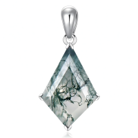 wholesale 925 Sterling Silver Green Moss Agate Pendant Cubic Zirconia Shape Chain Necklace for Women  16-24 Adjustable Length-Kite cut Without Chain