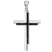 wholesale 925 Sterling Silver Black Stone Cross Pendant Necklace for Women s-Blue Sandstone Without Chain