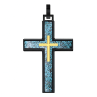 wholesale 925 Sterling Silver Mens Black Cross Necklace w/ Abalone Shell & Gold Accents-2-Turquoise Without Chain