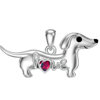 wholesale 925 Sterling Silver Dachshund Birthstone Necklace for Women Dog Lovers-M7 July-Ruby Without Chain