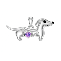 wholesale 925 Sterling Silver Dachshund Birthstone Necklace for Women Dog Lovers-M2 February-Amethyst Without Chain