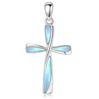 wholesale 925 Sterling Silver Light Blue Enamel Cross Pendant-Style 1 Without Chain