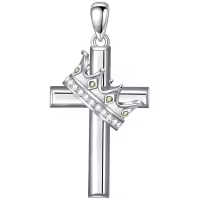 wholesale 925 Sterling Silver Birthstone Crown Cross Pendant Necklace for Women-08-August Without Chain