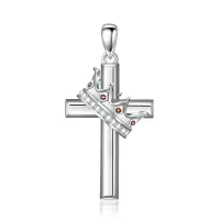 wholesale 925 Sterling Silver Birthstone Crown Cross Pendant Necklace for Women-01-January Without Chain