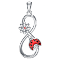 wholesale 925 Sterling Silver Red Flower and Ladybug Infinity Pendant Necklace for Women-Ladybug Without Chain