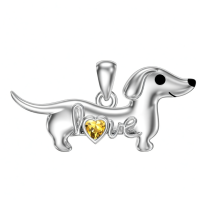 wholesale 925 Sterling Silver Dachshund Birthstone Necklace for Women Dog Lovers-M11 November-Citrine Without Chain