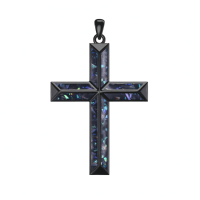 wholesale 925 Sterling Silver Mens Black Agate Cross Necklace with Brown Stone Pendants-1-Abalone Shell Without Chain