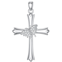 wholesale 925 Sterling Silver Cross Pendant With Butterfly-01-Cross butterfly Without Chain