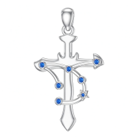wholesale 925 Sterling Silver Blue Sapphire Aquarius Zodiac Constellation Cross Pendant Necklace-Virgo Without Chain