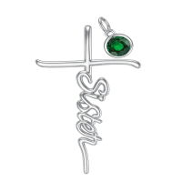 wholesale 925 Sterling Silver Birthstone Cross Sister Initial Pendant Necklace-05-May Without Chain