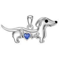 wholesale 925 Sterling Silver Dachshund Birthstone Necklace for Women Dog Lovers-M9 September-Sapphire Without Chain