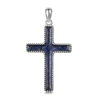 wholesale 925 Sterling Silver Blue Stone Cross Pendant Necklace for Women-Lapis Lazuli Without Chain
