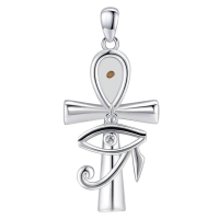 wholesale 925 Sterling Silver Eye of Horus & Ankh Pendant Necklace - Ancient Egypt Protection Jewelry for Women and Girls-Silver-Mustard Seeds Without Chain