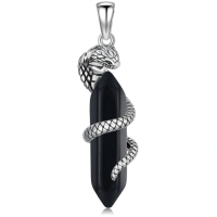 wholesale 925 Sterling Silver Snake Winding Black Stone Necklace With Silver Chain-Black Crystal Without Chain