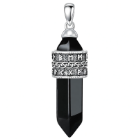 wholesale 925 Sterling Silver Black Tourmaline Runes Men Necklace Wholesale Pendant-C01-Viking Rune Without Chain