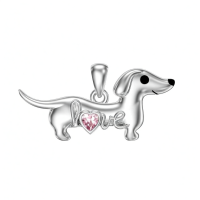 wholesale 925 Sterling Silver Dachshund Birthstone Necklace for Women Dog Lovers-M10 October-Tourmaline Without Chain