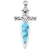 wholesale 925 Sterling Silver Celtic Cross Abalone Shell Dagger Pendant Necklace for Men Women Vintage Gothic s 48cm Chain Length-A001-Sword(Turquoise) Without Chain