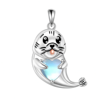 wholesale 925 Sterling Silver Heart-Shaped Seal Pendant Necklace with Opal Stone for Women-Manatee Without Chain