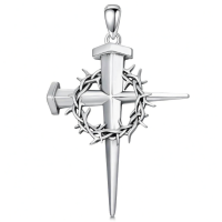 wholesale 925 Sterling Silver Crown of Thorns and Nails Cross Necklace Religious Gifts for Men Women-3-Crown of Thorns Without Chain