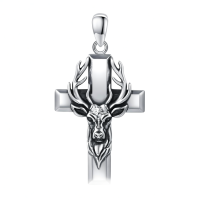 wholesale 925 Sterling Silver Deer Head Cross Pendant Necklace-Elk Cross Necklace Without Chain