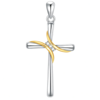 wholesale 925 Sterling Silver Cross Necklace Wholesale With Gold Accent And Diamonds-Style A Without Chain