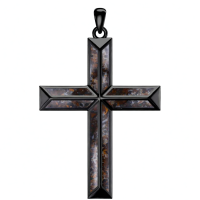 wholesale 925 Sterling Silver Mens Black Agate Cross Necklace with Brown Stone Pendants-1-Tiger Eye Without Chain