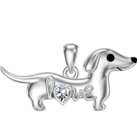 wholesale 925 Sterling Silver Dachshund Birthstone Necklace for Women Dog Lovers-M4 April-Diamond Without Chain