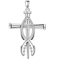 wholesale 925 Sterling Silver Fish Tail Cross Pendant Necklace  Christian Jewelry for Men-E01-Fish Nail Cross Without Chain