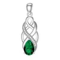wholesale 925 Sterling Silver Birthstone Celtic Knot Pendant Necklace-Emerald Green Without Chain