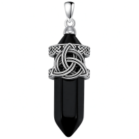 wholesale 925 Sterling Silver Black Onyx Celtic Knot Pendant Necklaces for Men & Women-B01-Celtic and Obsidian Without Chain